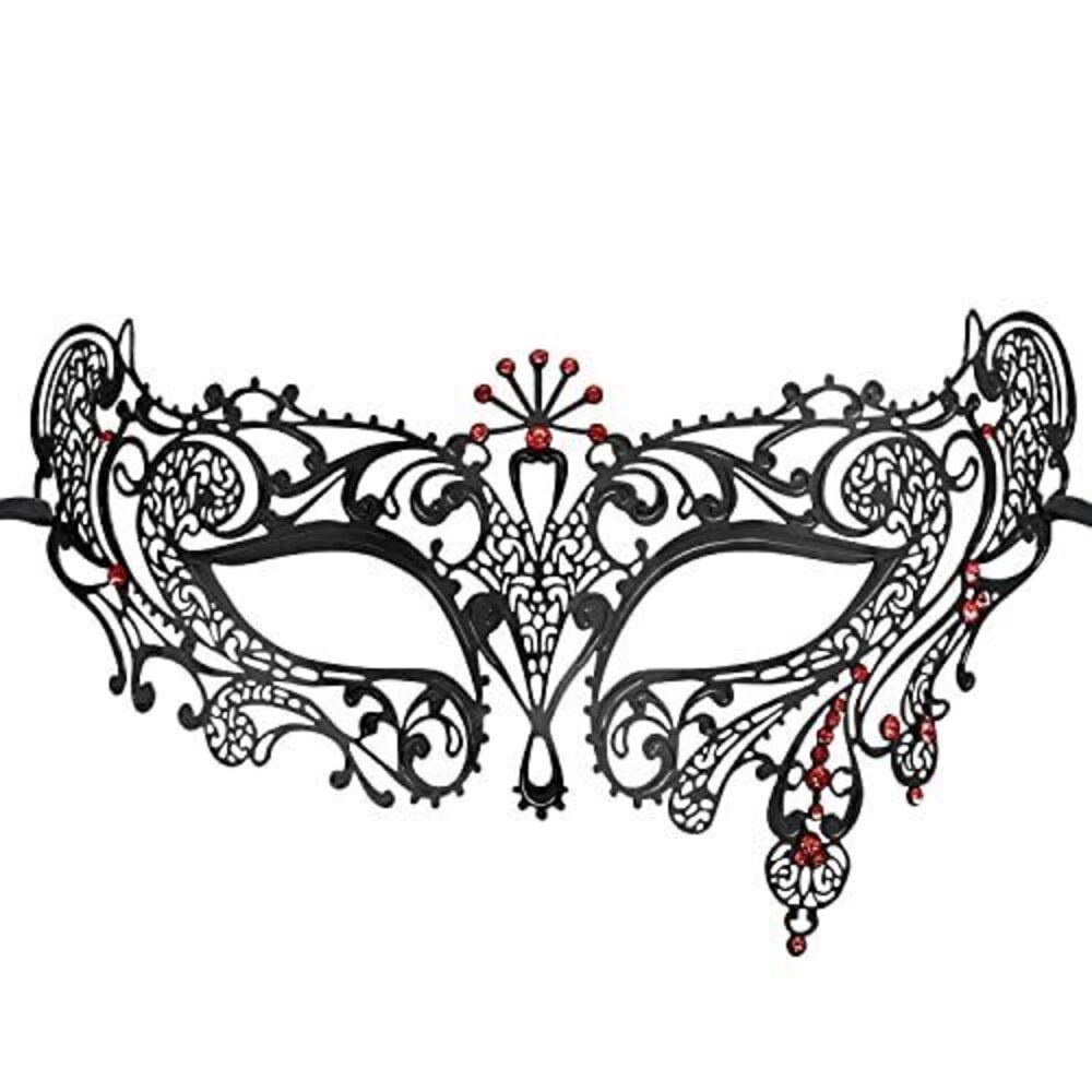 6640 Laser Cut Metal Venetian Halloween Mardi Gras Party Mask Black+red
